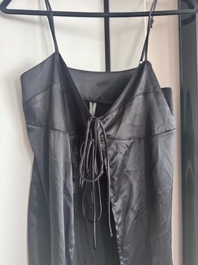 Anthropologie Black Satin Slip Dress with Tie Straps - Never Worn